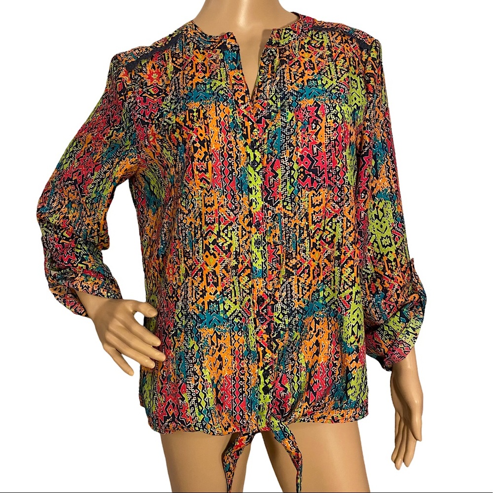 WESTBOUND  | COLORFUL BUTTON DOWN BLOUSE  SZ M